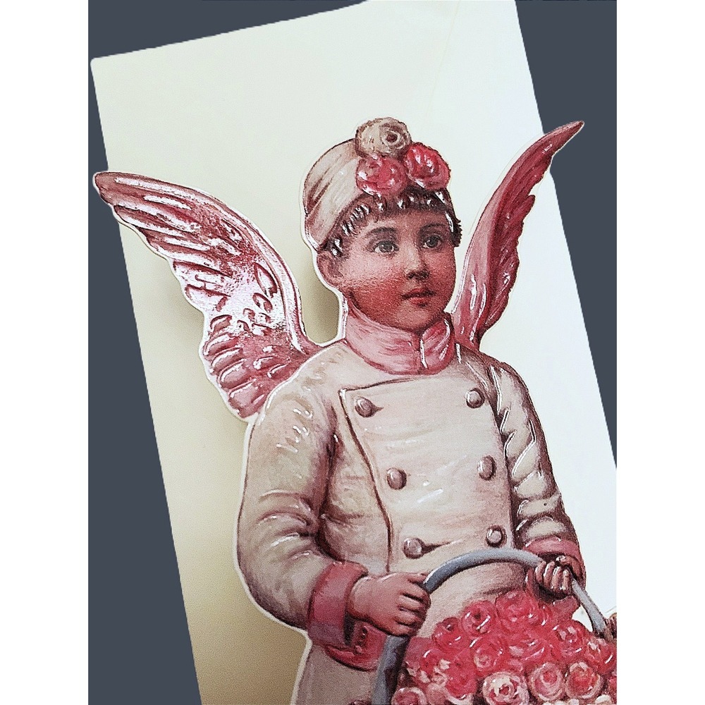 Large Victoriana Angel Die-cut Embossed Christmas Card Easel Ornament 1986 NOS